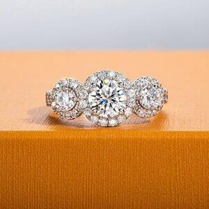3 Stones Moissanite D Color VVS1 Clarity 925 Silver Wedding Ring